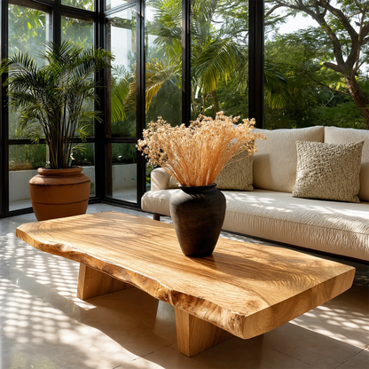 Minimalist coffee table with organic form and smooth top for contemporary living rooms