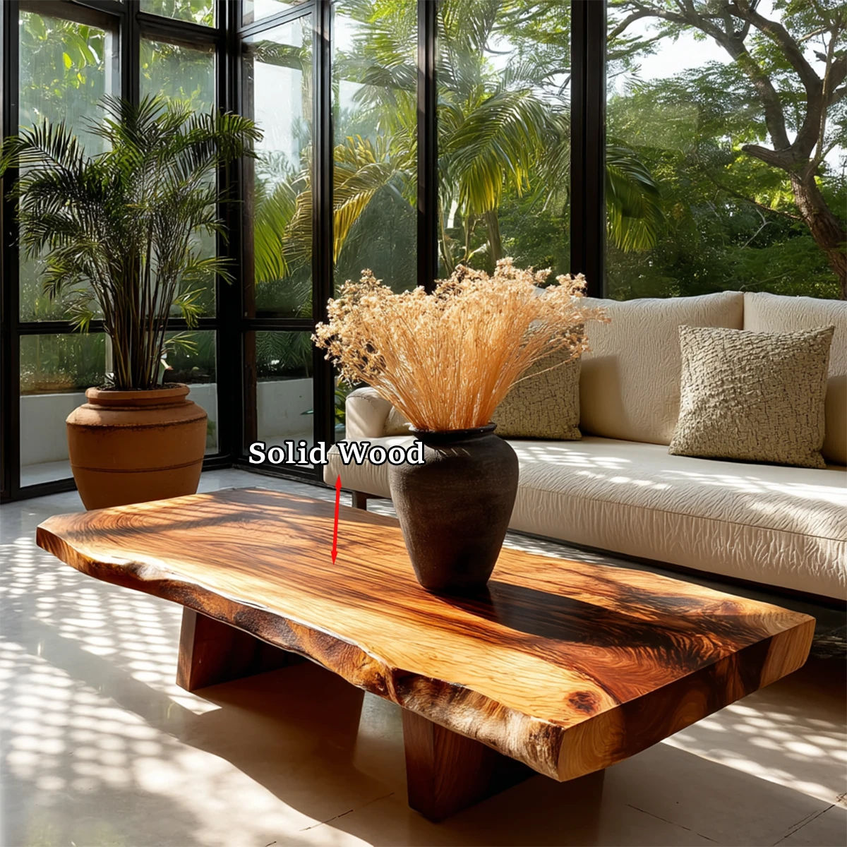 Contemporary coffee table with natural grain detail and organic edges for cozy interiors