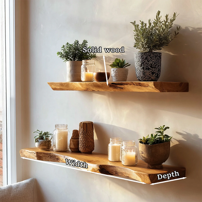 Natural Solid Wood Floating Shelf Live Edge Oak Tone Wall