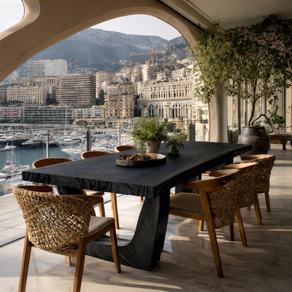 Elegant wooden dining table with organic edges, perfect centerpiece for luxury dining room