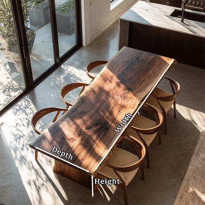 Custom dining table with natural slab surface, perfect for contemporary kitchen dining layout