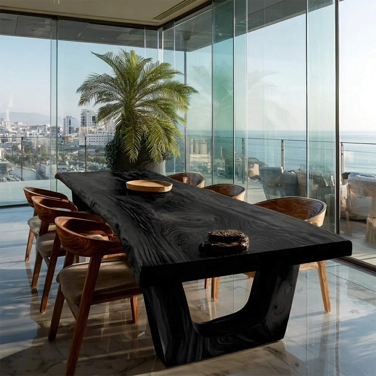 Premium dining table with unique wood patterns, designed for elegant modern residential interiors