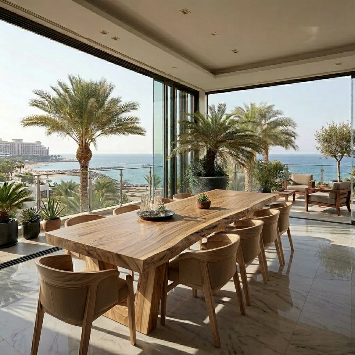 Modern handcrafted dining table with smooth finish, perfect centerpiece for luxury dining room
