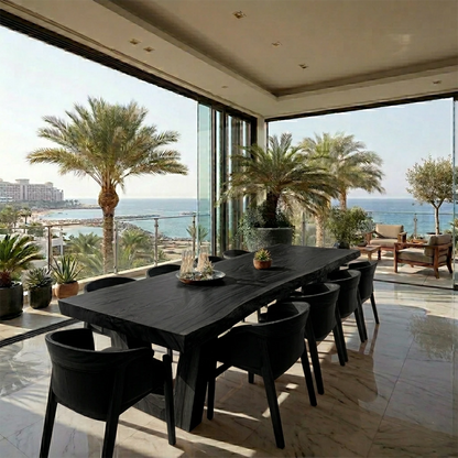 Premium dining table with unique wood grain patterns, ideal for stylish contemporary interiors