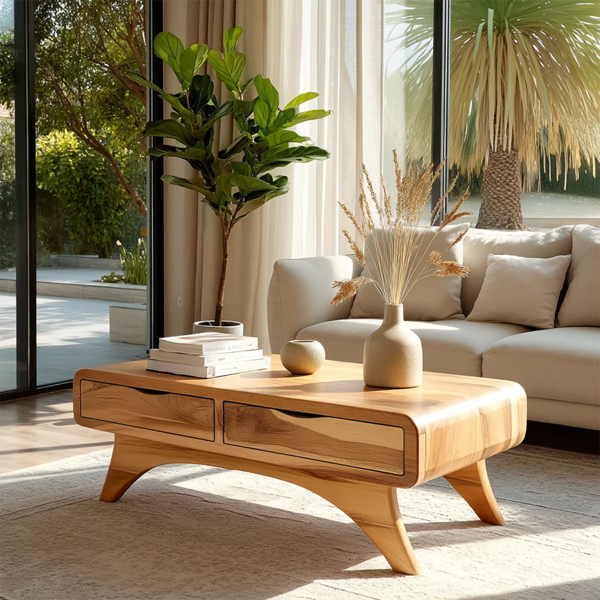 Mid century coffee table with storage drawers and tapered legs for modern living room styling