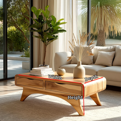 Designer coffee table with built-in storage and raised structure for everyday living use