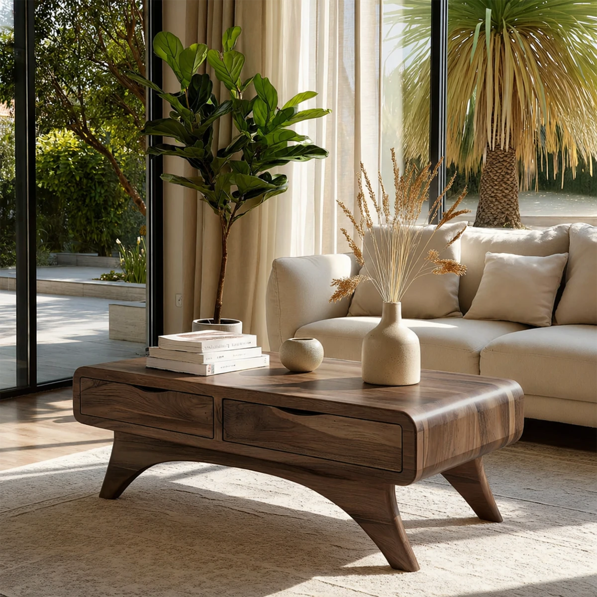 Stylish coffee table with hidden drawers and clean lines for contemporary living rooms