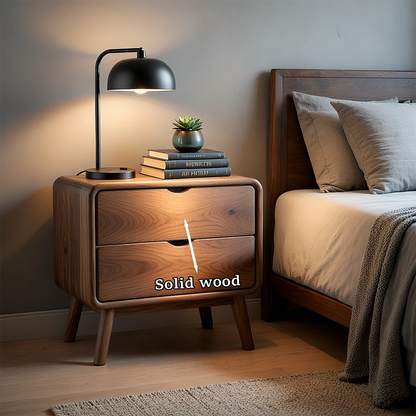 Space saving bedside cabinet showcasing compact design and elegant walnut tone finish