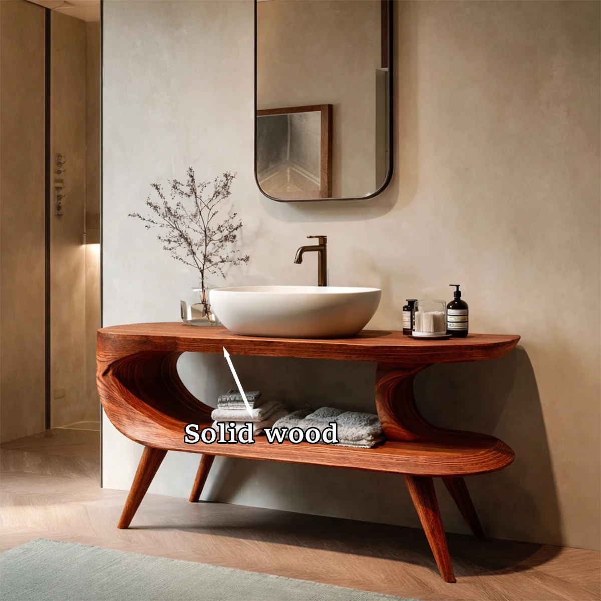 Natural brown wood vanity cabinet for modern bathroom