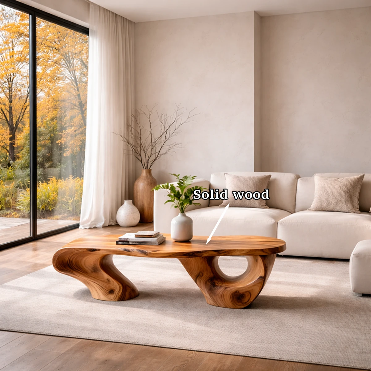 Brown coffee table with subtle asymmetry