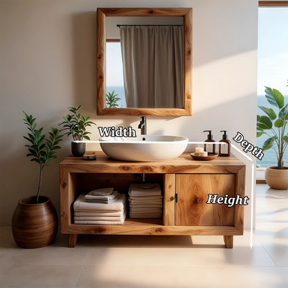 Minimal bathroom cabinet with shelf – solid wood cabinet