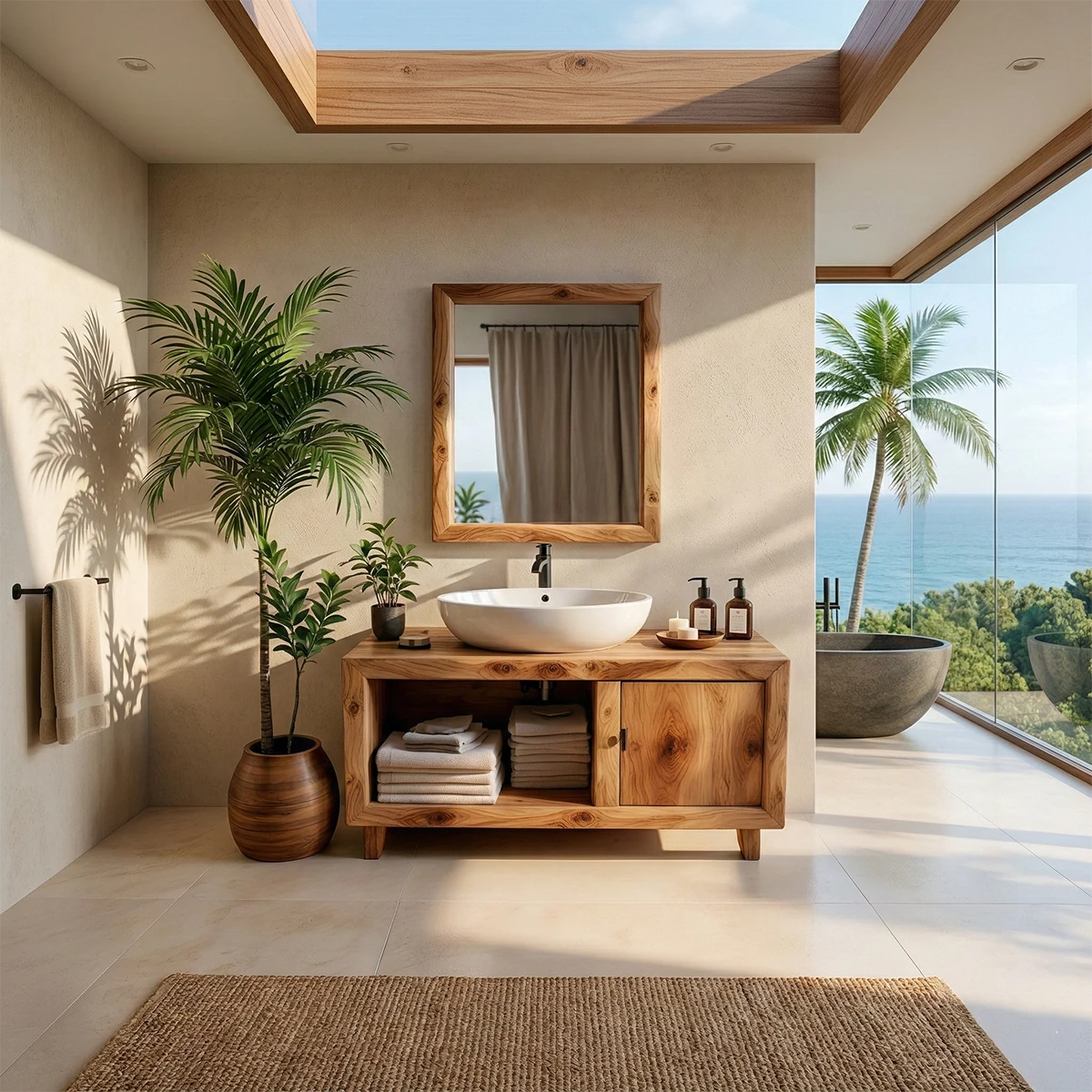 Modern vanity with open shelf storage – bathroom vanity cabinet