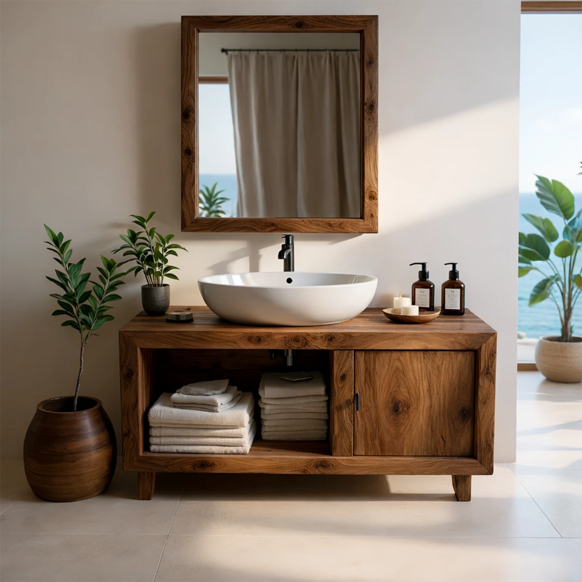 Freestanding vanity with storage space – solid wood vanity