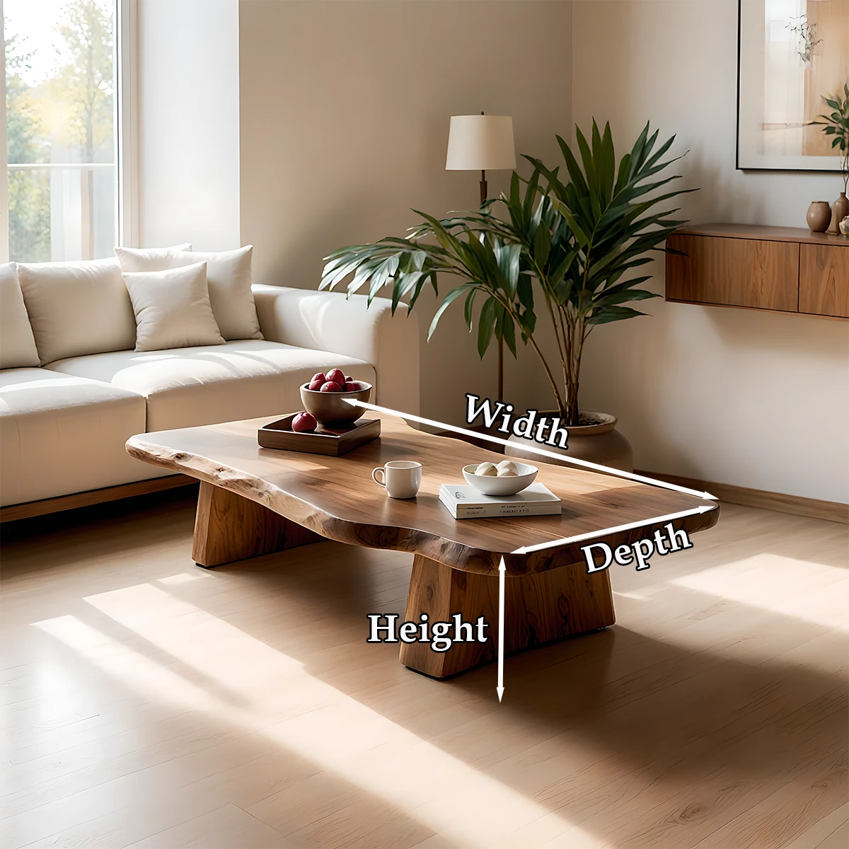 Modern walnut coffee table with organic slab top