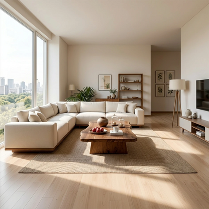 Contemporary walnut coffee table with low profile design