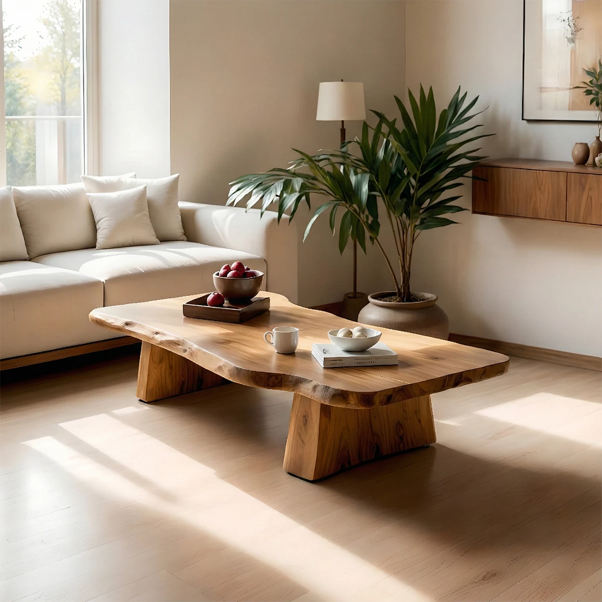 Walnut coffee table with refined contour shape