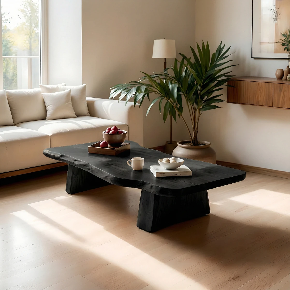 Designer walnut coffee table with smooth surface finish