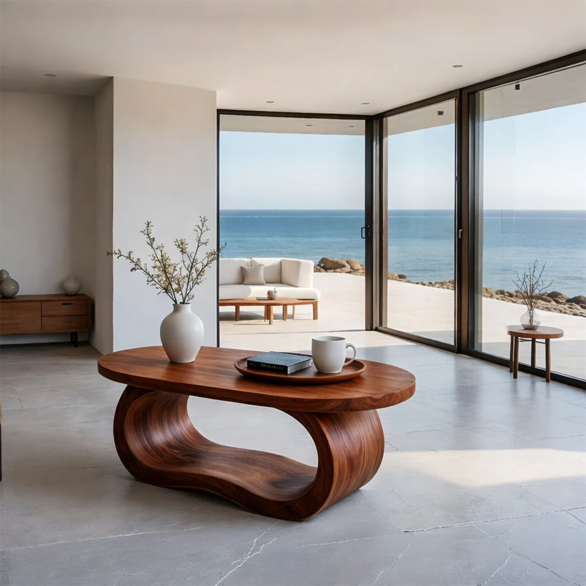 Coffee table with Brown look featuring smooth edges and balanced design in a contemporary living space
