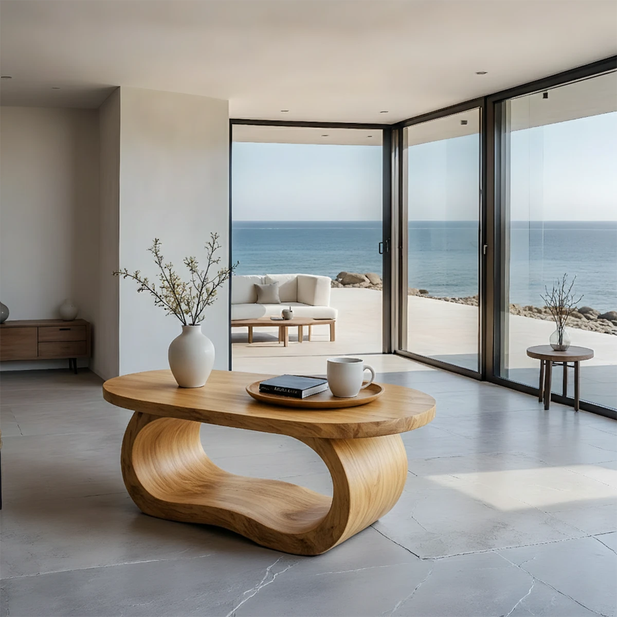 Coffee table with oak look featuring smooth edges and balanced design in a contemporary living space