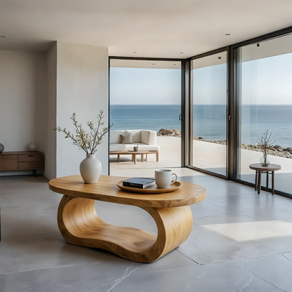 Coffee table with oak look featuring smooth edges and balanced design in a contemporary living space