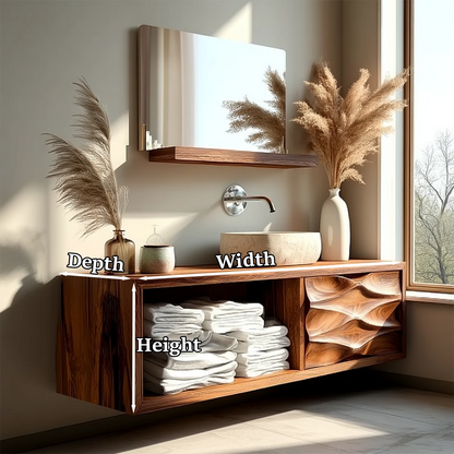 Stylish rosewood floating bathroom vanity with warm natural wood finish