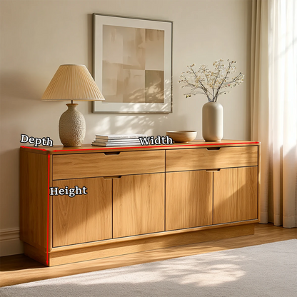 Stylish storage sideboard with smooth surfaces and contemporary concealed cabinet design