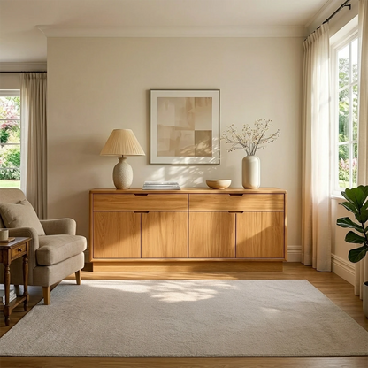 Contemporary buffet cabinet featuring sleek drawer storage and simple modern aesthetics