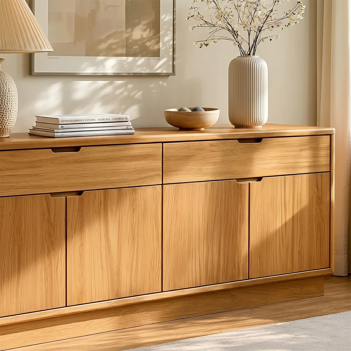Modern storage sideboard with flat panel doors and refined minimalist wood detailing