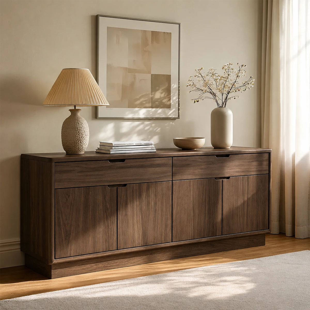Refined storage cabinet featuring simple geometric lines and practical interior organization