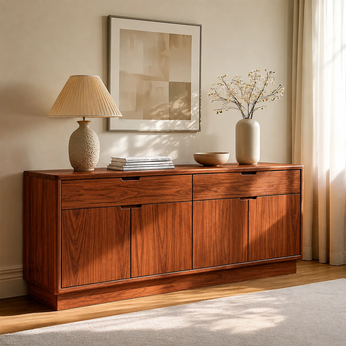 Contemporary wood sideboard with streamlined storage layout and elegant minimalist appeal