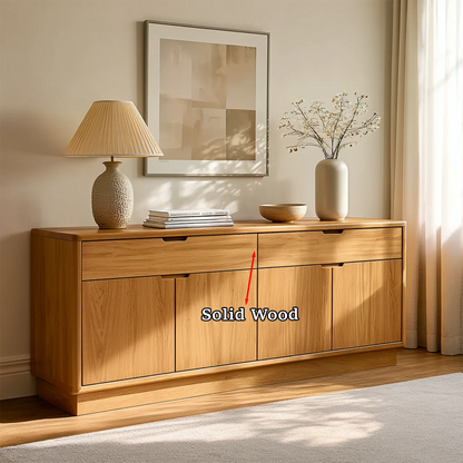 Minimalist credenza cabinet with clean front panels and functional modern storage space