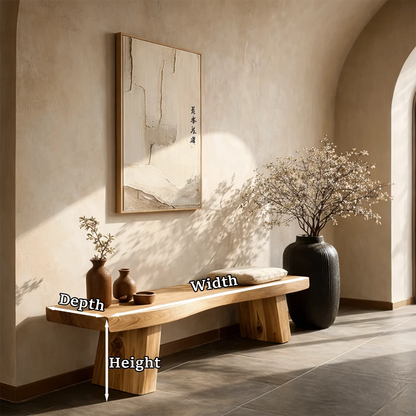 Decorative modern bench showcasing clean architectural form and polished oak tone finish