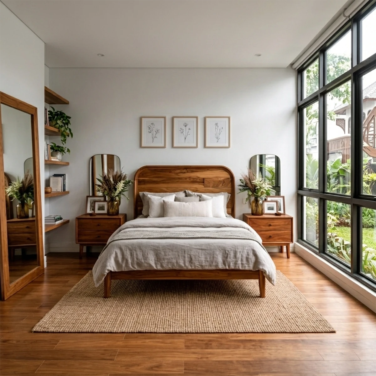 Modern bedside table showcasing simple drawer design and warm brown tone finish bedroom style