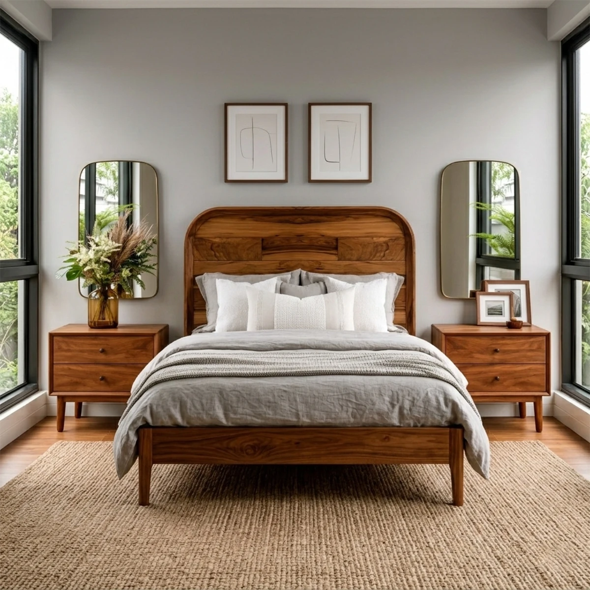 Elegant bedroom nightstand designed with flat drawer fronts and refined brown tone finish