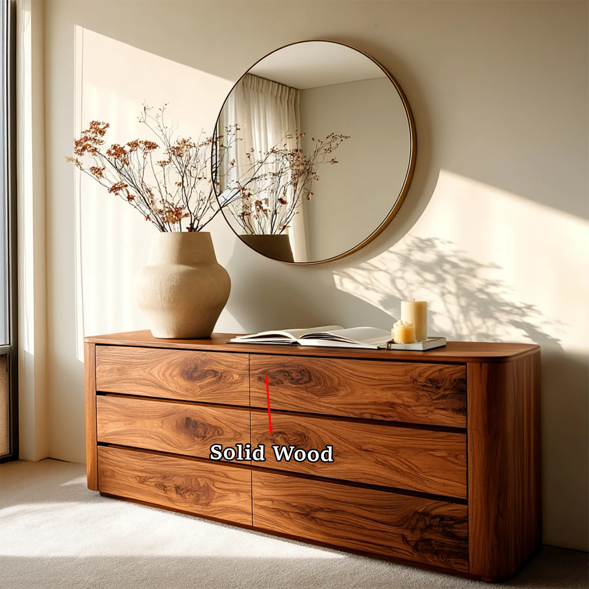 Functional sideboard cabinet with integrated drawer storage and timeless modern appeal