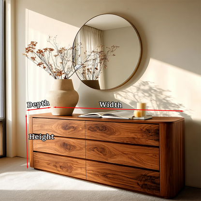 Low profile modern sideboard with natural grain detailing and elegant storage design