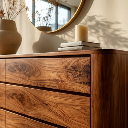 Sleek modern sideboard cabinet with streamlined storage and refined organic texture