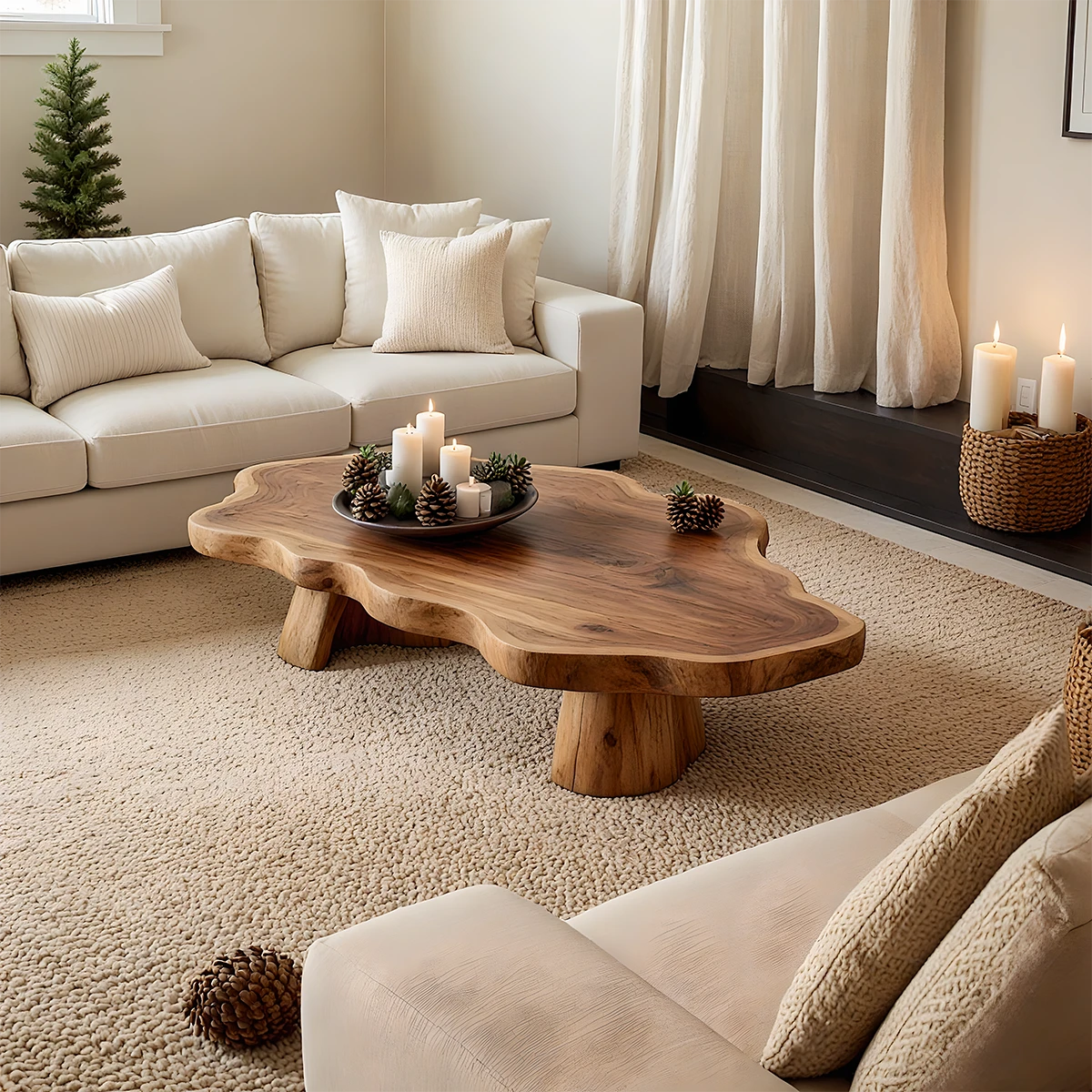 Brown coffee table with curved corner plinth base