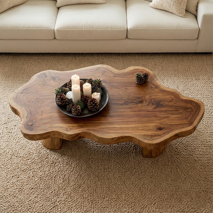 Contemporary brown coffee table with smooth corner top