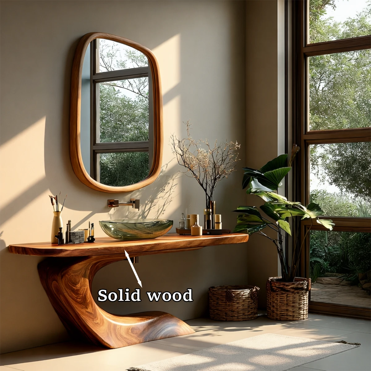 Luxury bathroom interior with modern brown vanity for bathroom.