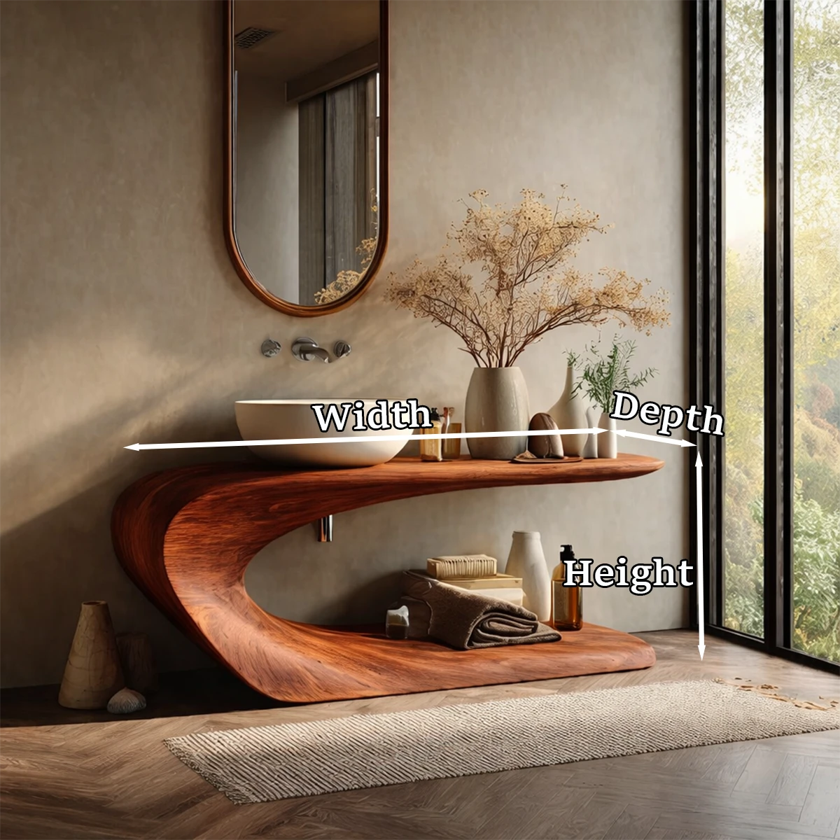 Natural brown wood bathroom vanity contemporary style