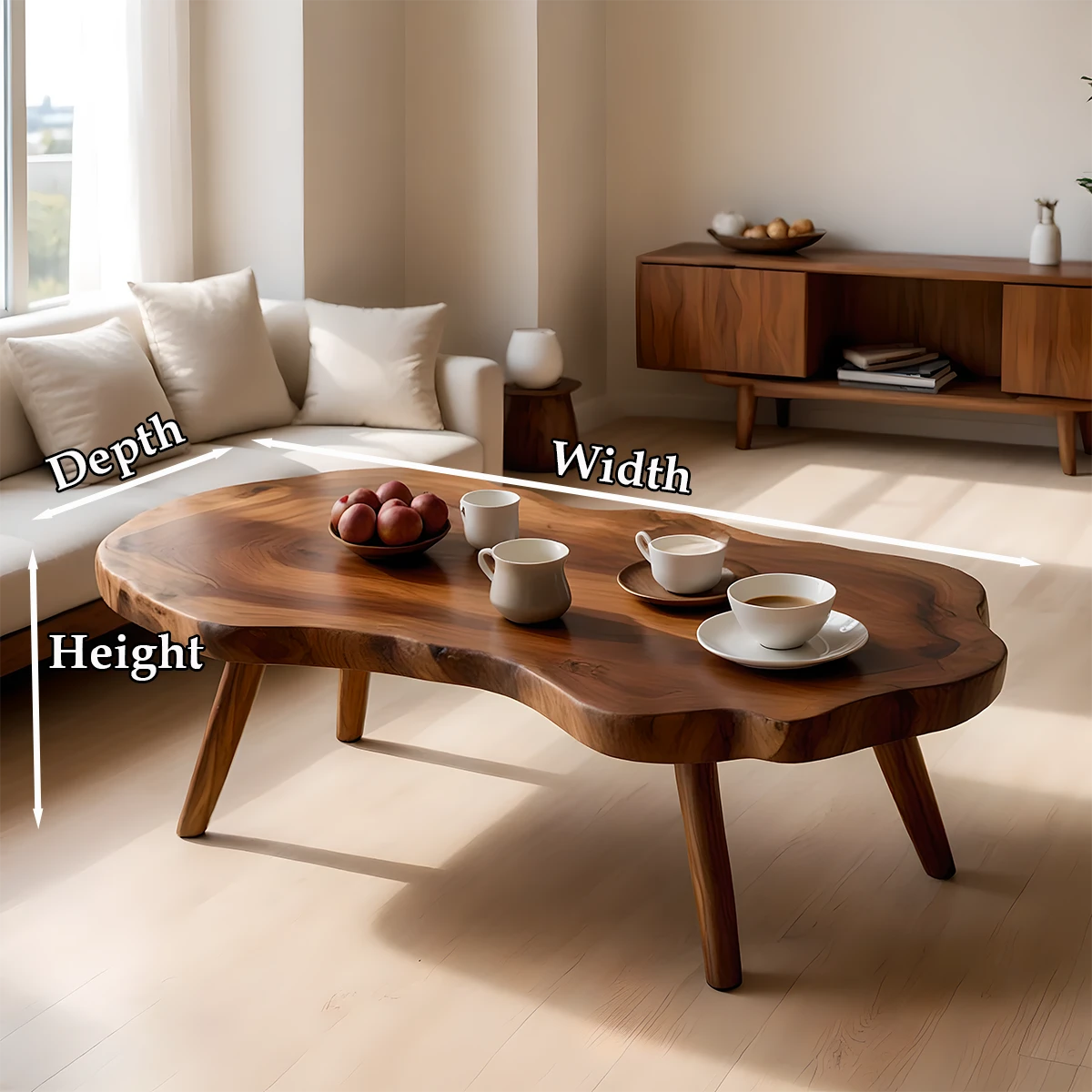 Unique brown wood coffee table with sculpted contour form