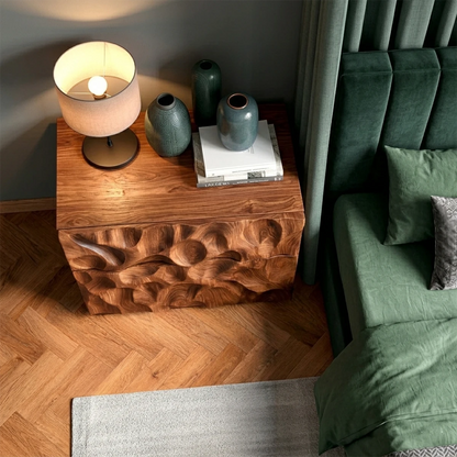 Luxury modern nightstand with bold artistic drawer design and refined brown tone finish