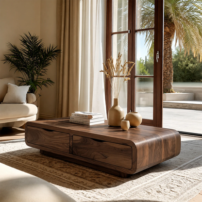Stylish low coffee table with hidden storage and clean lines for contemporary living rooms