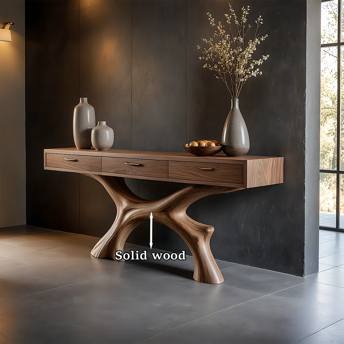 Stylish sideboard console featuring curved base and storage drawers for entryway spaces