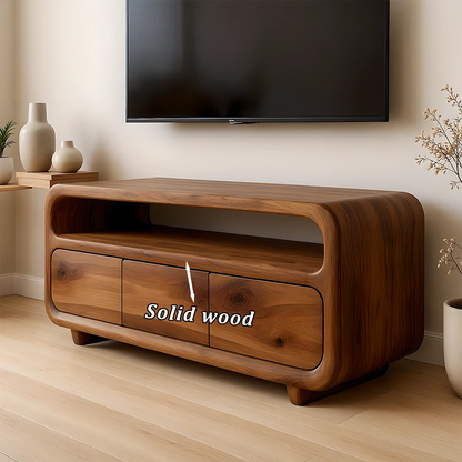 TV stand in dark brown finish with clean lines and subtle grain detail in a modern home interior