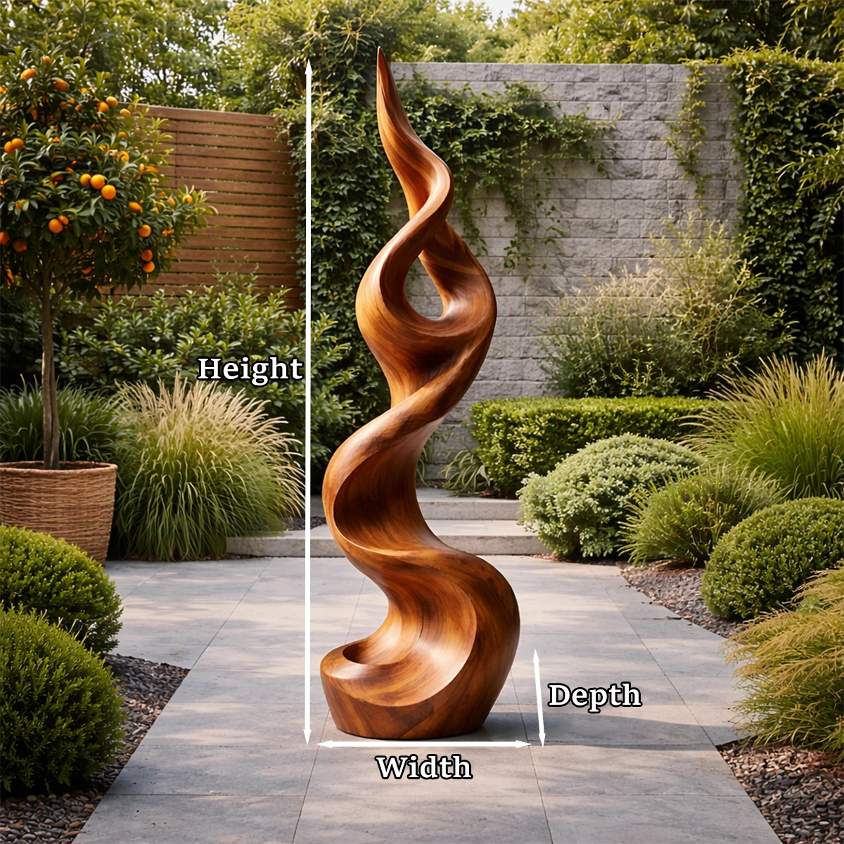 Creative modern landscape sculpture showcasing flowing abstract profile and warm brown tone finish