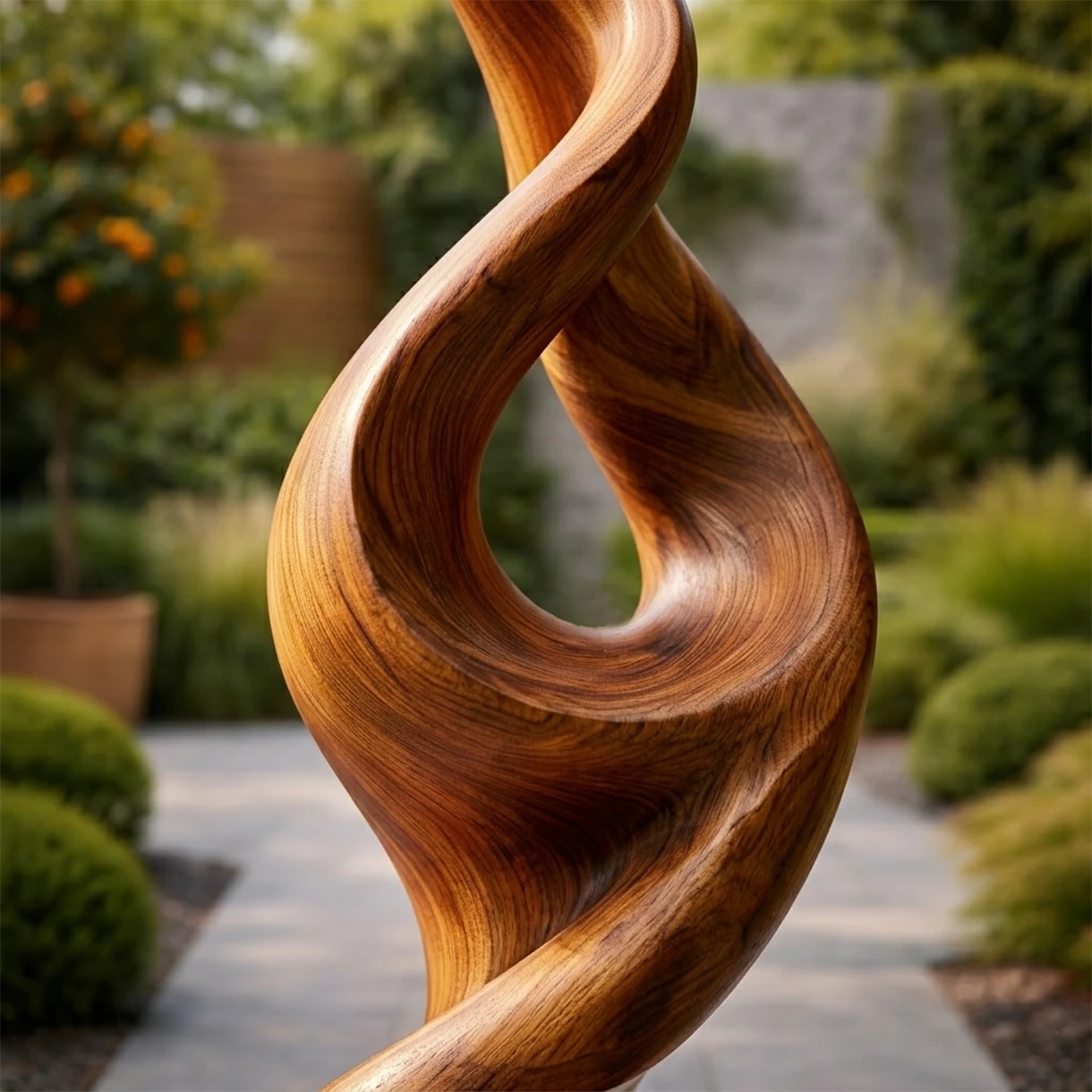 Artistic landscape sculpture with dynamic flowing structure and polished brown tone finish