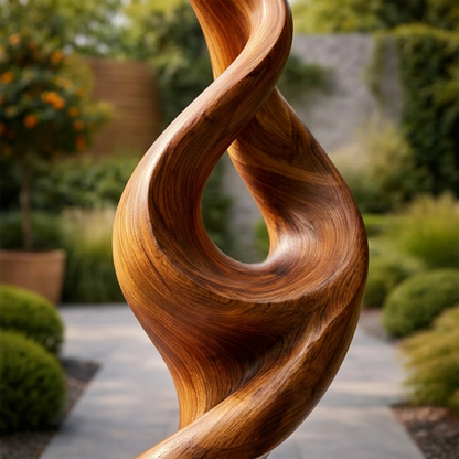 Artistic landscape sculpture with dynamic flowing structure and polished brown tone finish