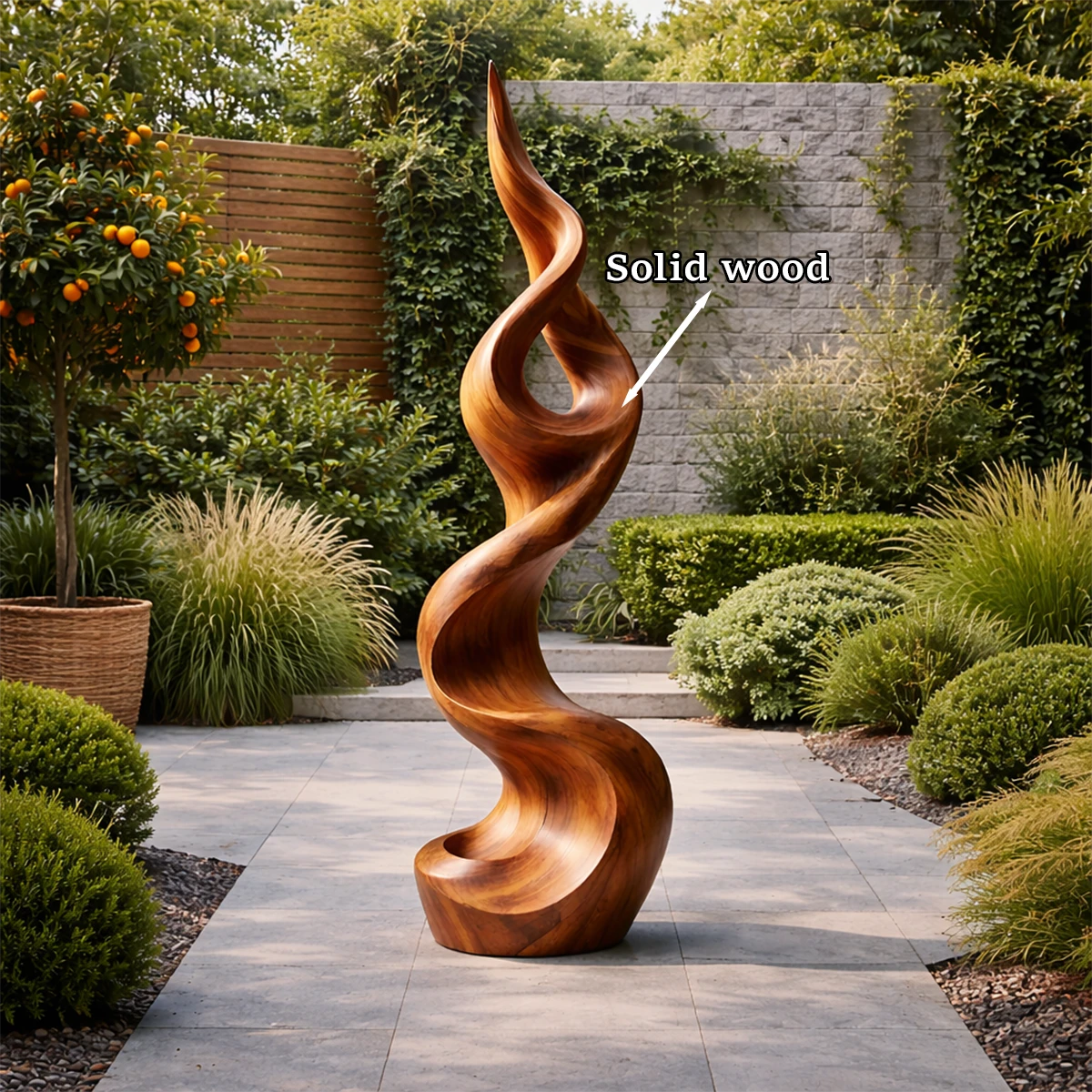 Sculptural garden centerpiece featuring sweeping lines and refined brown tone finish